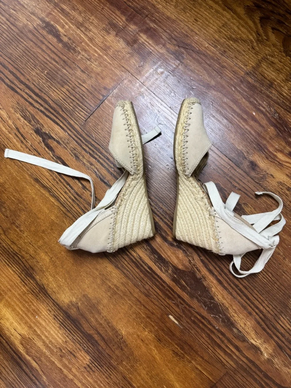 Sam Edelman Leather Beige Espadrille Wedge Sandals with Ankle Ties - Picture 1 of 6